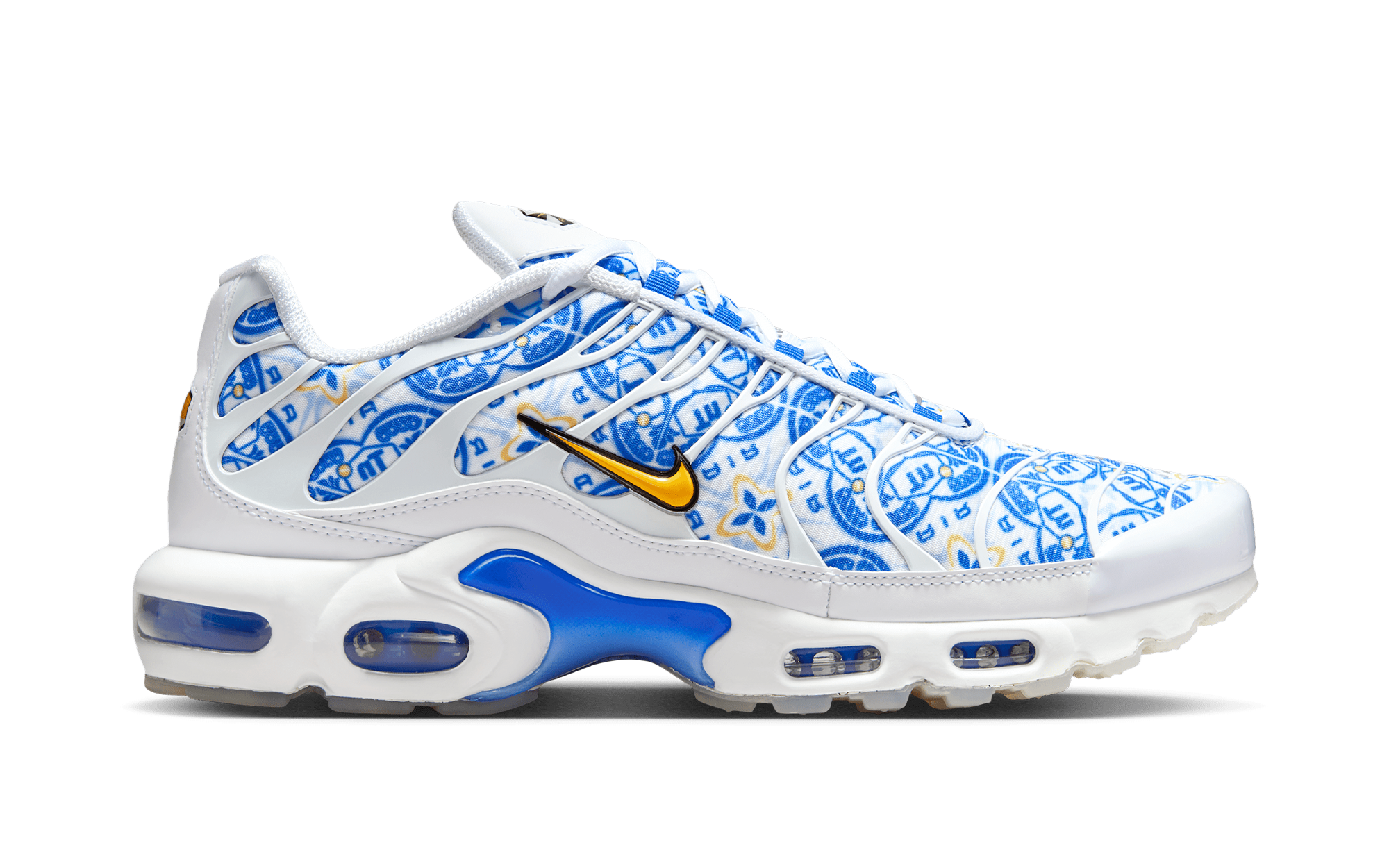 Nike Air Max Plus “Lisboa” — White / Black / Game Royal / Varsity Maize · 2025 edition