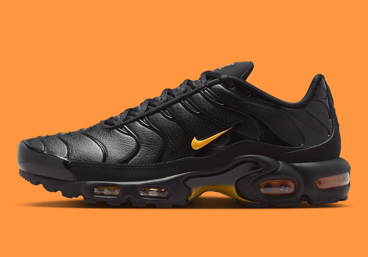 Nike Air Max Plus Black Leather — Black / Metallic Rose Gold / Laser Orange